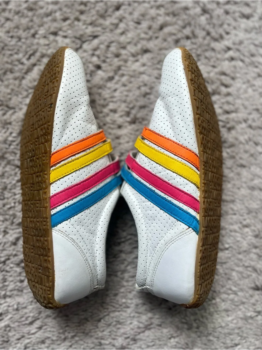 Vintage Lacoste White Sneakers with Rainbow Accent Straps